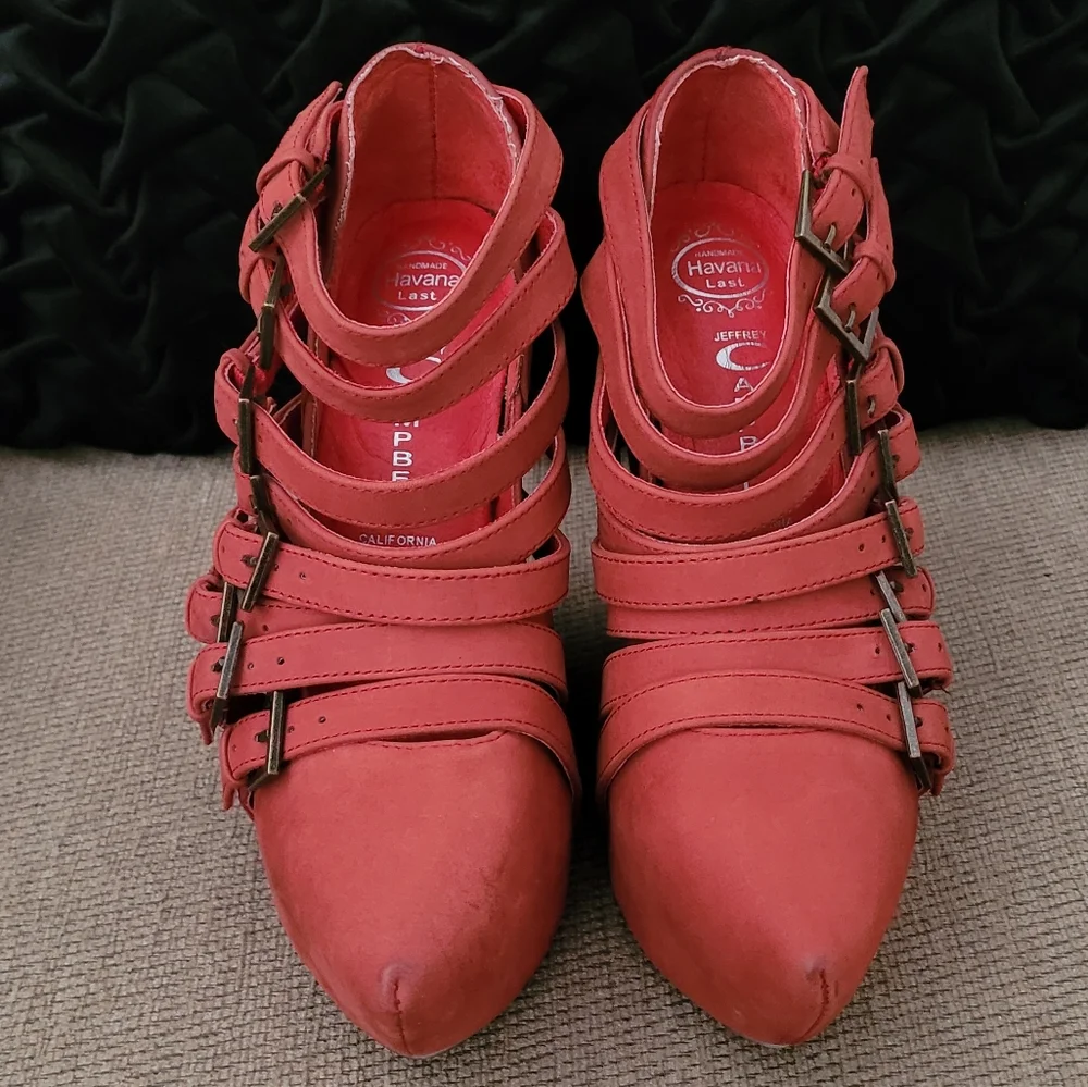 JEFFREY CAMPBELL ZIP 2 BRICK RED SUEDE PLATFORM WEDGES